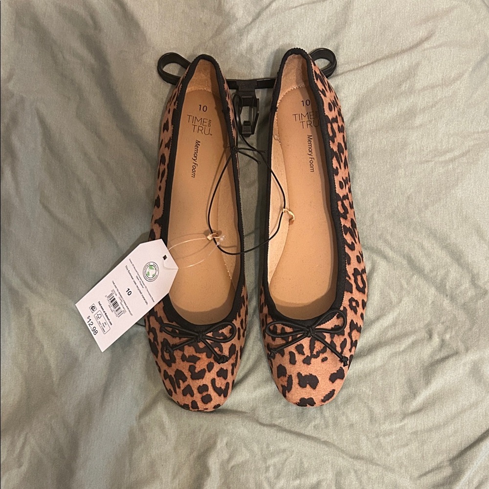 Time and Tru Animal Print Flats with Black Accents